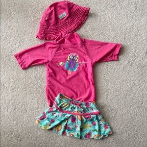 UV Skinz Pink and teal Kids 3 piece Swim Set, Size 3T